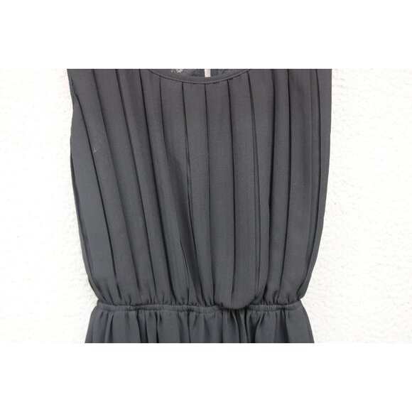 Umgee Black Sleeveless Lace Chiffon Pleated A-Line Dress-Medium-Goth-Witchy - Picture 5 of 12